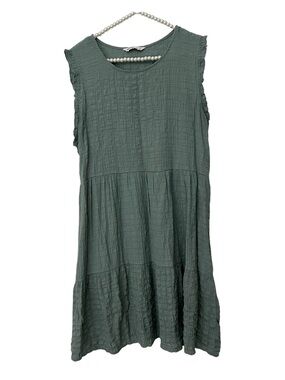 Sonoma Sleeveless Flutter Sleeve Textured Tiered Sage Green Dress Womens Size XL